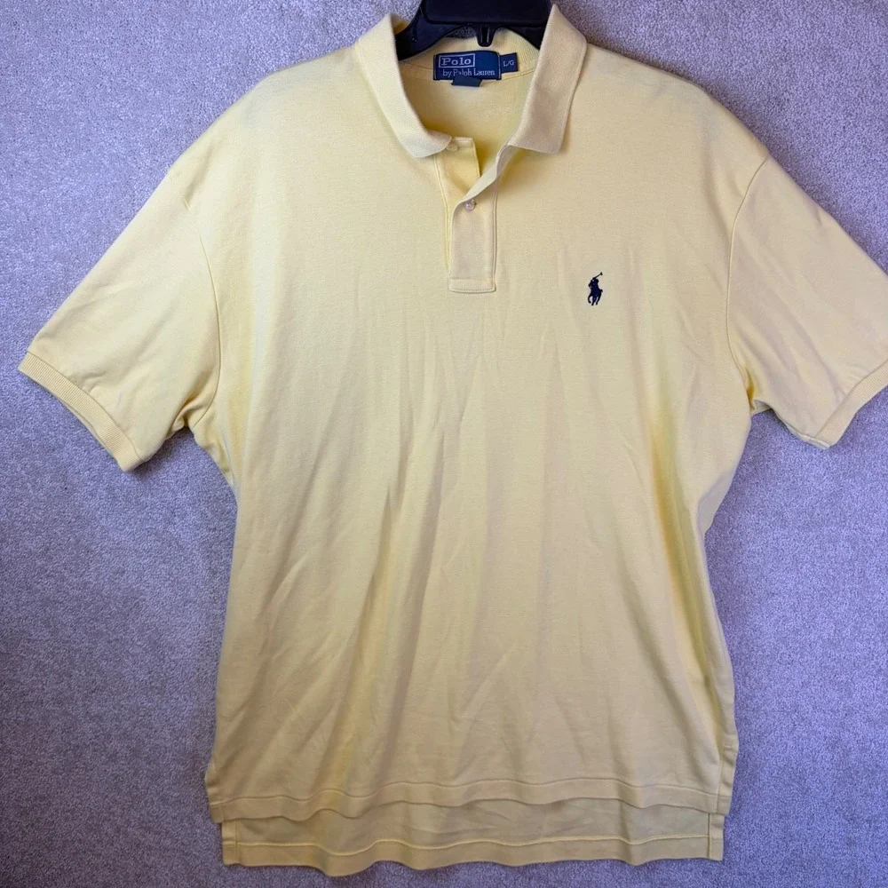 Polo Ralph Lauren Polo Shirt Mens Large Yellow Short Sleeve Pony Logo READ